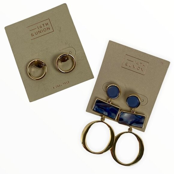 NWT Nordstrom‎ Set of Two Earrings Hoop Studs Stone Dangle Drop Geometric New - Picture 1 of 7